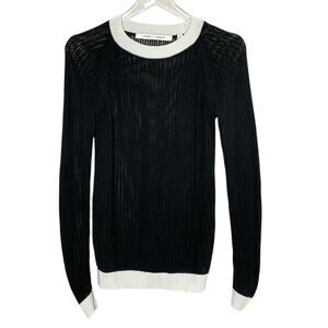 Uniqlo x Lemaire M Womens Black Open Knit Sweater White Trim Sheer